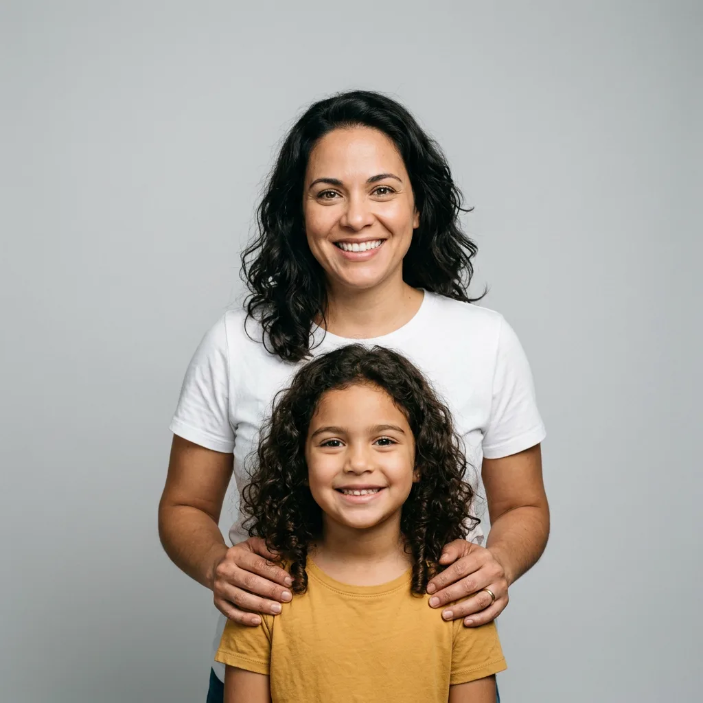 Una madre con las manos sobre los hombros de su hija